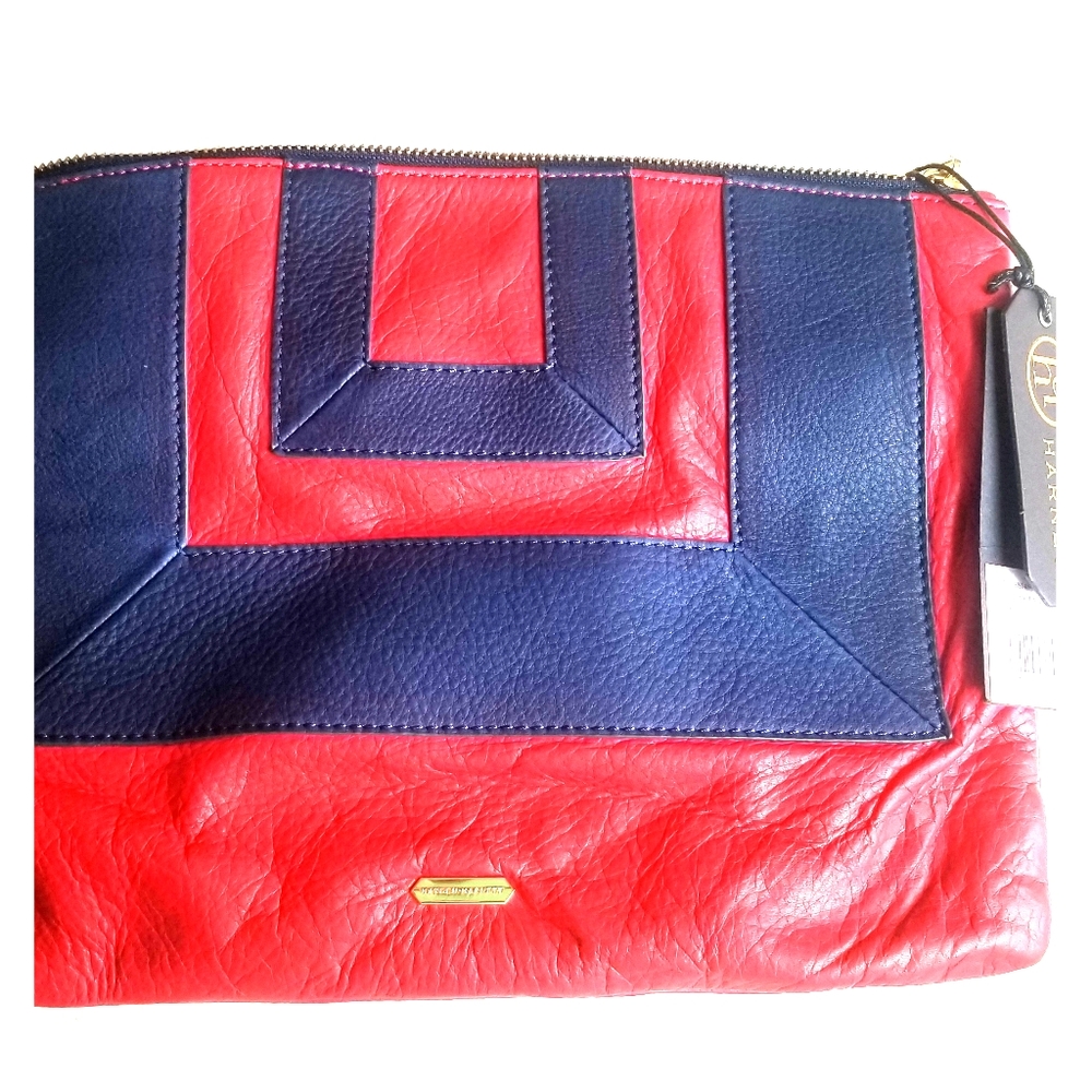 NWT Hayden Harnett navy red Bardot leather clutch